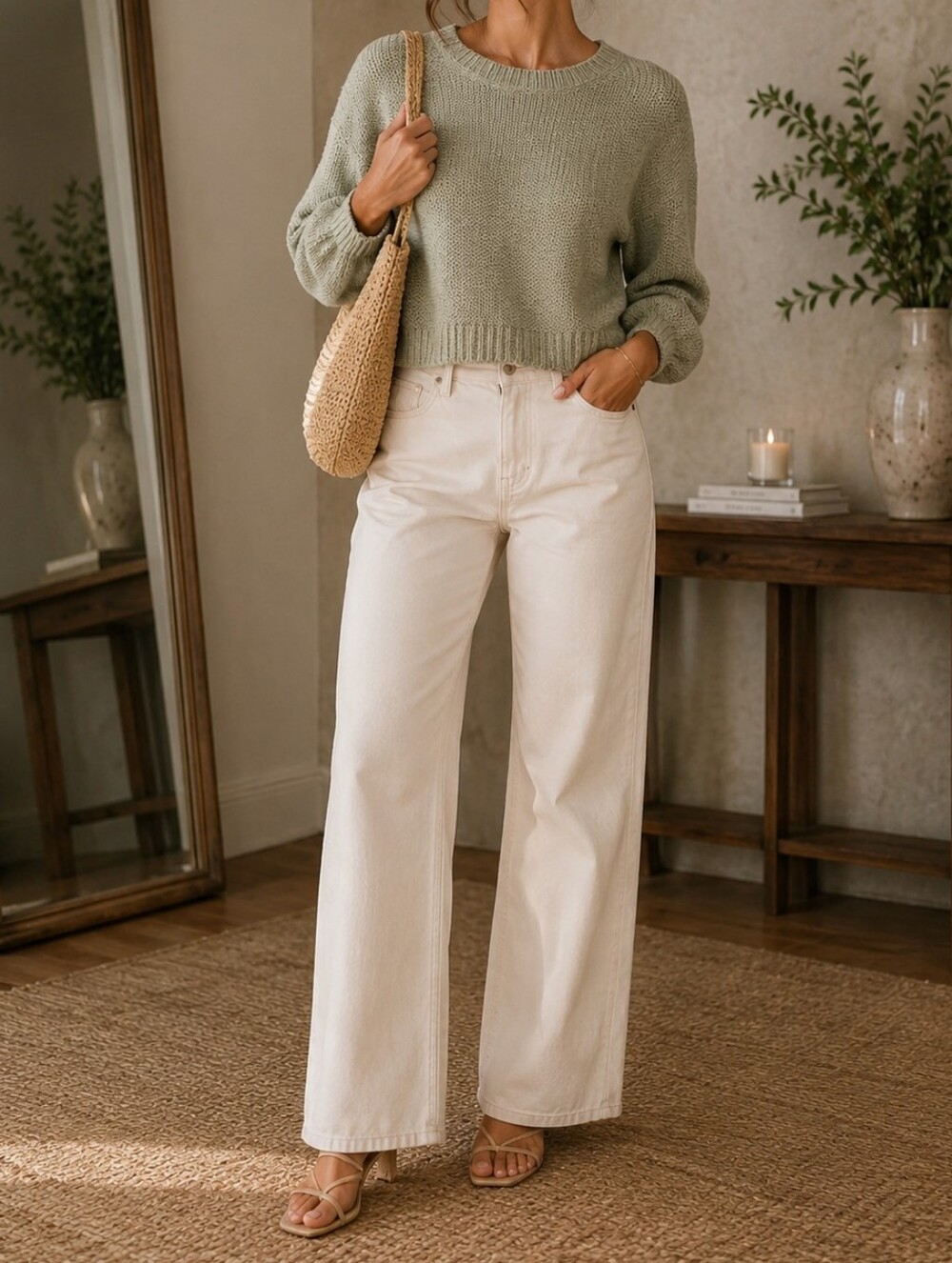 Moon & Madison Knit SweaterSoft Sage Green • Reversible Crew / V-Back Style